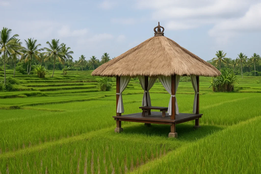 Bali Hut Near Rice Fields