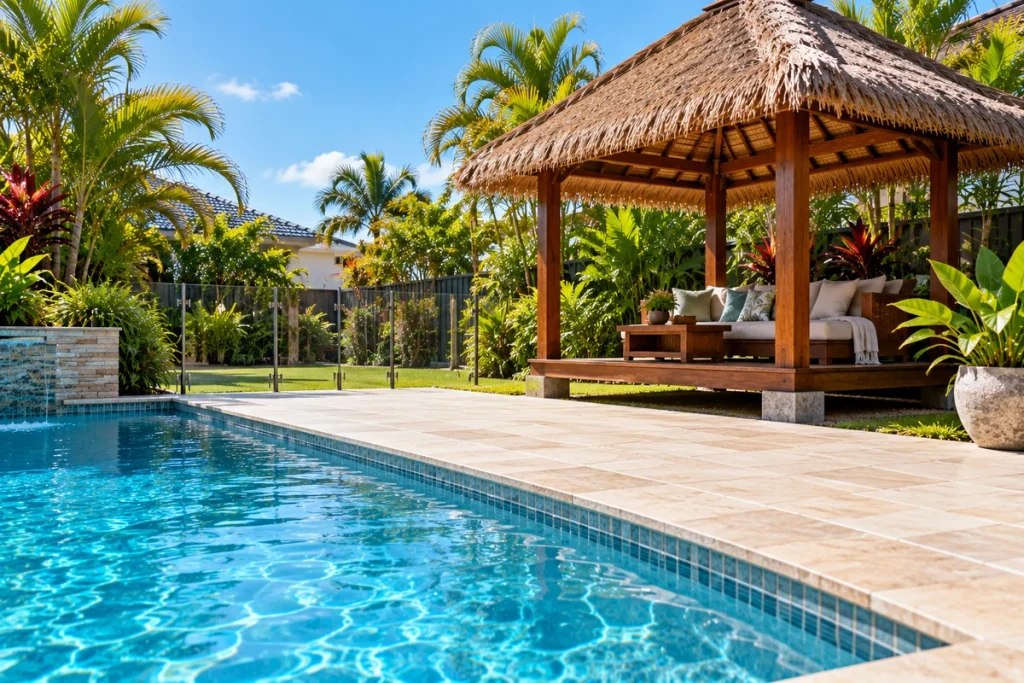 How Far Should a Bali Hut Sit From the Pool Edge?